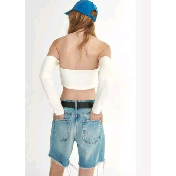 Zara White Crop Top with sweetheart neckline .Long Sleeve Size Small 0085 809 - Picture 2 of 4